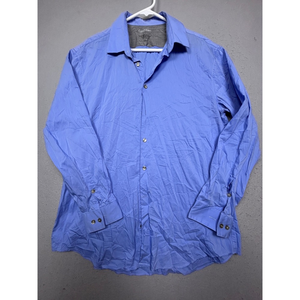 Calvin Klein Shirt Cotton Nylon Spandex Blue Large Size 6-16.5 32/33 Mens